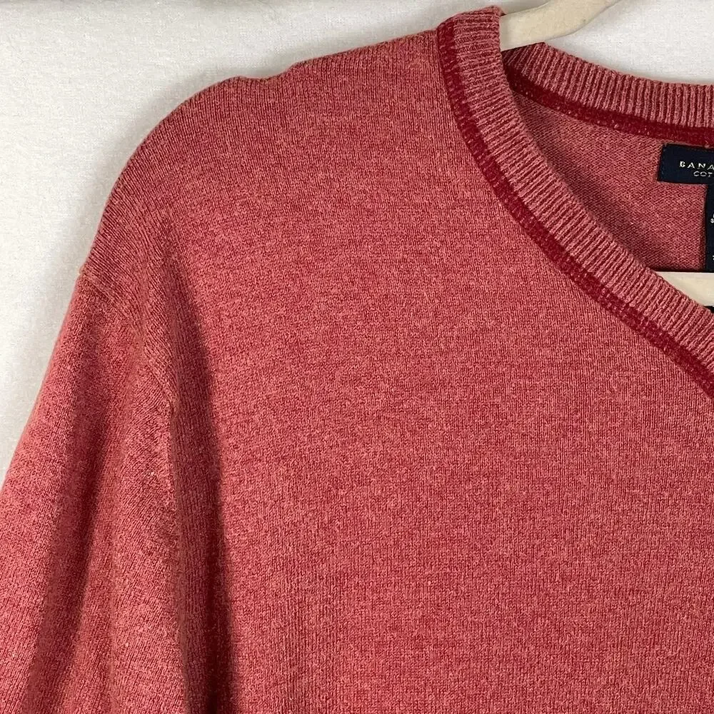 VTG Banana Republic XL Rust Burnt‎ Orange Cotton Cashmere V Neck Fall Sweater